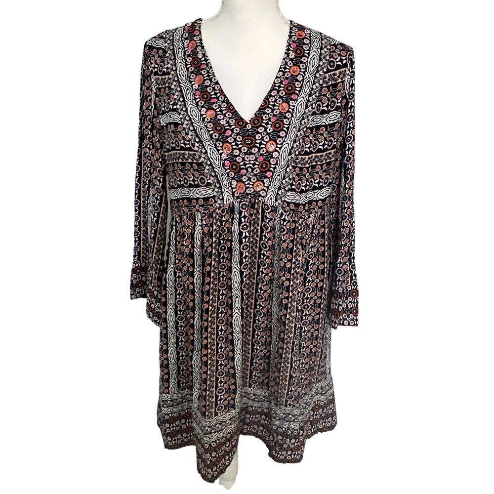 Maeve Anthropolgie Naomi embroidered beaded‎ tunic boho dress size S